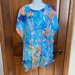 Jess & Jane Tunic Light Weight Colorful High Low Hem Size 1X